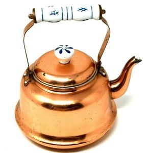 Copper Tea Pot Kettle Porcelain Blue White Handle